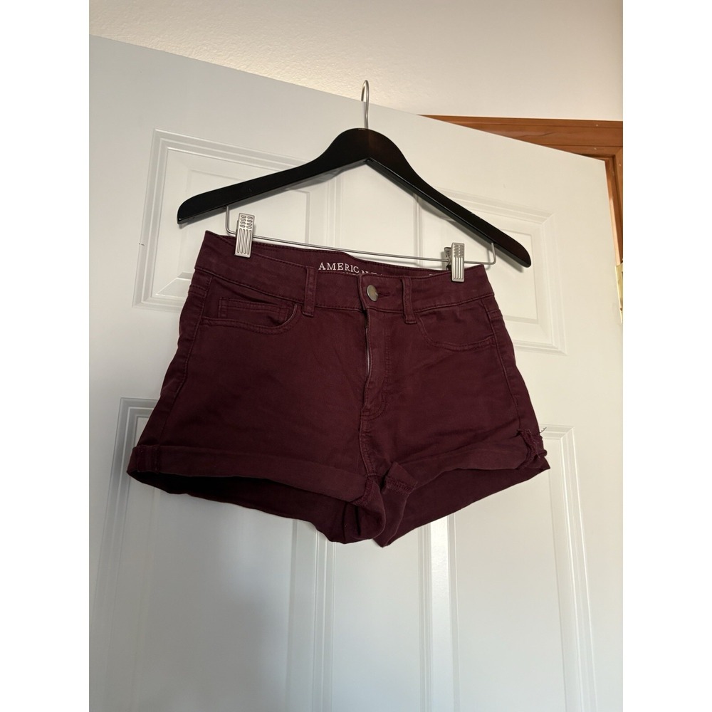 American Eagle Womens Hi Rise Jean Shorts Shortie Maroon 4